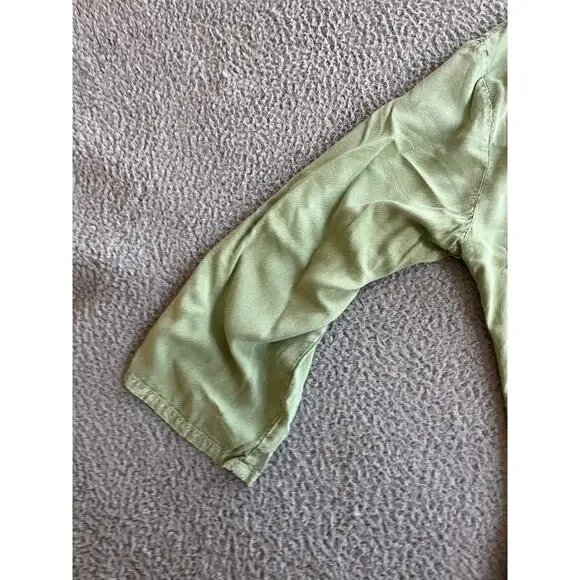 Solitare Button Top Medium Floral Embroidery V-Neck Roll Tab Green Boho Fairy - Picture 16 of 16